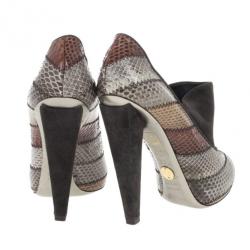 Pre Owned Dolce and Gabbana Grey Suede Python Embossed Ankle Booties Size 36