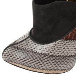 Pre Owned Dolce and Gabbana Grey Suede Python Embossed Ankle Booties Size 36