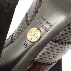 Pre Owned Dolce and Gabbana Grey Suede Python Embossed Ankle Booties Size 36