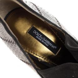 Pre Owned Dolce and Gabbana Grey Suede Python Embossed Ankle Booties Size 36