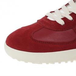 Pre Owned Dolce and Gabbana Red Suede and Leather Sneakers Size 44