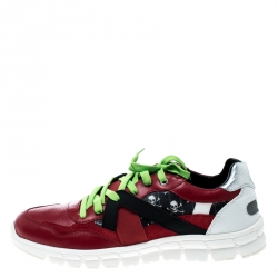 مملوكة مسبقًا Dolce and Gabbana Multicolor Leather and Skull and Crossbone Print Canvas Jamaica Sneakers Size 43.5