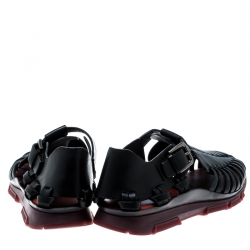 Dolce and Gabbana Black Leather Gladiator Flat Sandals Size 42.5