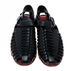 Dolce and Gabbana Black Leather Gladiator Flat Sandals Size 42.5