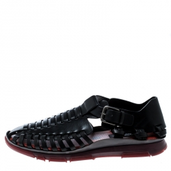 Dolce and Gabbana Black Leather Gladiator Flat Sandals Size 42.5