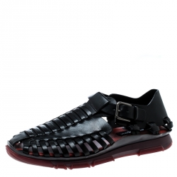 Dolce and Gabbana Black Leather Gladiator Flat Sandals Size 42.5