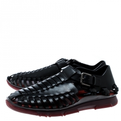 Dolce and Gabbana Black Leather Gladiator Flat Sandals Size 42.5