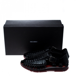 Dolce and Gabbana Black Leather Gladiator Flat Sandals Size 42.5