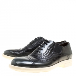 Dolce and Gabbana Black Brogue Leather Milano Oxfords Size 40