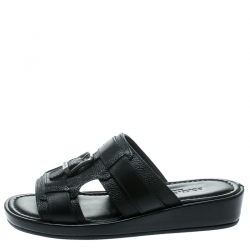Dolce and Gabbana Black Leather Buckle Platform Slide Sandals Size 40.5