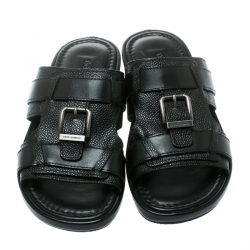 Dolce and Gabbana Black Leather Buckle Platform Slide Sandals Size 40.5