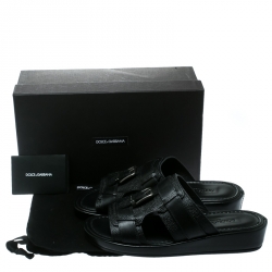 Dolce and Gabbana Black Leather Buckle Platform Slide Sandals Size 40.5