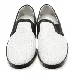 مملوكة مسبقًا Dolce and Gabbana Monochrome Woven Leather Slip On Sneakers Size 44