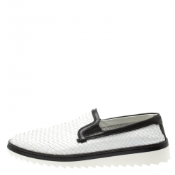 مملوكة مسبقًا Dolce and Gabbana Monochrome Woven Leather Slip On Sneakers Size 44