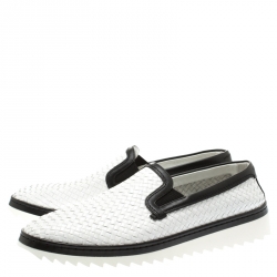 مملوكة مسبقًا Dolce and Gabbana Monochrome Woven Leather Slip On Sneakers Size 44
