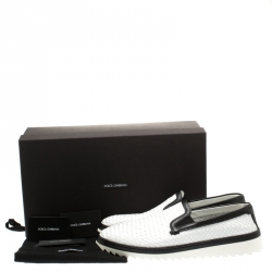 مملوكة مسبقًا Dolce and Gabbana Monochrome Woven Leather Slip On Sneakers Size 44