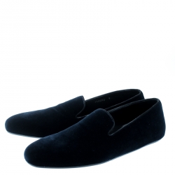 Pre Owned حذاء سليبرز دولتشي اند غابانا سموكنغ قطيفة زرقاء مقاس 42.5