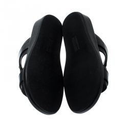 Dolce and Gabbana Black Leather Buckle Platform Slide Sandals Size 40.5