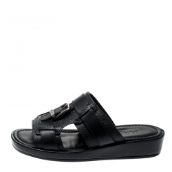 Dolce and Gabbana Black Leather Buckle Platform Slide Sandals Size 40.5