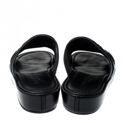 Dolce and Gabbana Black Leather Buckle Platform Slide Sandals Size 40.5