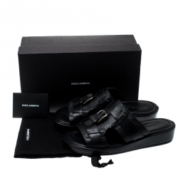 Dolce and Gabbana Black Leather Buckle Platform Slide Sandals Size 40.5