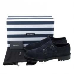 Dolce and Gabbana Oxford Blue Suede Marsala Monk Strap Oxfords Size 42
