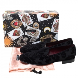 مملوكة مسبقًا Dolce and Gabbana Black Brocade Fabric Lukas Smoking Slippers Size 44