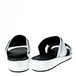 Dolce and Gabbana White Leather Buckle Platform Slide Sandals Size 43