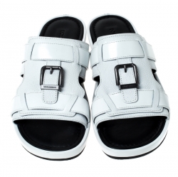 Dolce and Gabbana White Leather Buckle Platform Slide Sandals Size 43