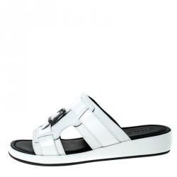 Dolce and Gabbana White Leather Buckle Platform Slide Sandals Size 43