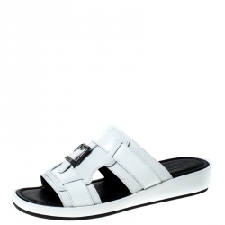 Dolce and Gabbana White Leather Buckle Platform Slide Sandals Size 43