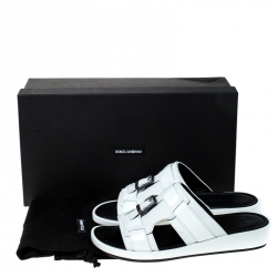 Dolce and Gabbana White Leather Buckle Platform Slide Sandals Size 43