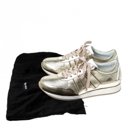 Pre Owned Dolce & Gabbana Metallic Gold Leather Lace Up Sneakers Size 40