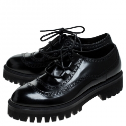 Pre Owned Dolce and Gabbana Black Leather Cortina Corregio Derby Size 42
