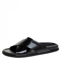 Pre Owned  Dolce and Gabbana Black Leather Cross Strap Sandals Size 43