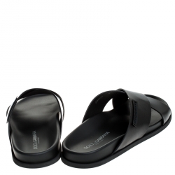 Dolce and Gabbana Black Leather Cross Strap Sandals Size 42