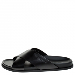 Dolce and Gabbana Black Leather Cross Strap Sandals Size 42