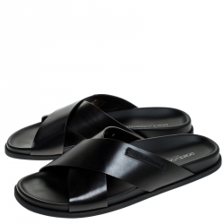 Dolce and Gabbana Black Leather Cross Strap Sandals Size 42