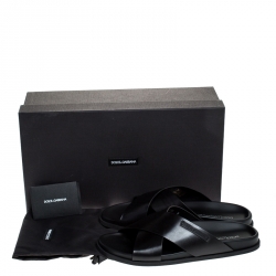 Dolce and Gabbana Black Leather Cross Strap Sandals Size 42