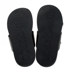 Pre Owned Dolce and Gabbana Black Leather Cross Strap Sandals Size 45