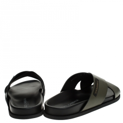 Pre Owned Dolce and Gabbana Olive Green Leather Cross Strap Sandals Size 45