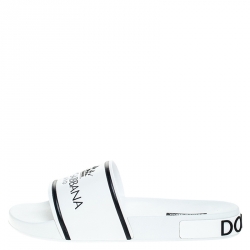 Dolce and Gabbana White Leather Crown Logo Slip On Slides Size 41