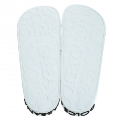 Dolce and Gabbana White Leather Crown Logo Slip On Slides Size 45