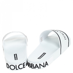 Dolce and Gabbana White Leather Crown Logo Slip On Slides Size 45