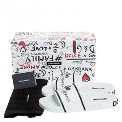 Dolce and Gabbana White Leather Crown Logo Slip On Slides Size 45