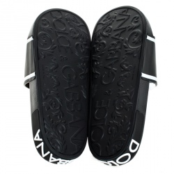 Dolce and Gabbana Black Leather Crown Logo Slip On Slide Size 40