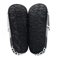 Dolce and Gabbana Black Leather Crown Logo Slip On Slides Size 45