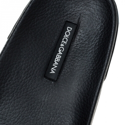 Dolce and Gabbana Black Leather Crown Logo Slip On Slides Size 41