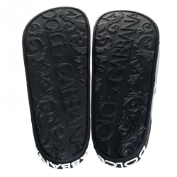 Dolce and Gabbana Black Leather Crown Logo Slip On Slides Size 43