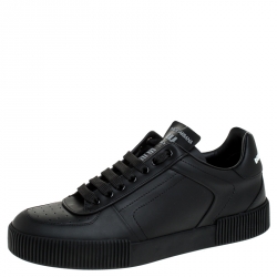 Pre Owned Dolce & Gabbana Black Leather Miami Logo Low Top Sneakers Size 43